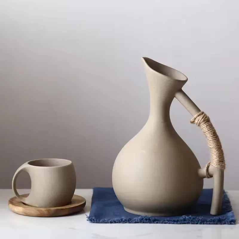 Artisan Ceramic Pitcher with Rope Handle – Elegant Serving Essential