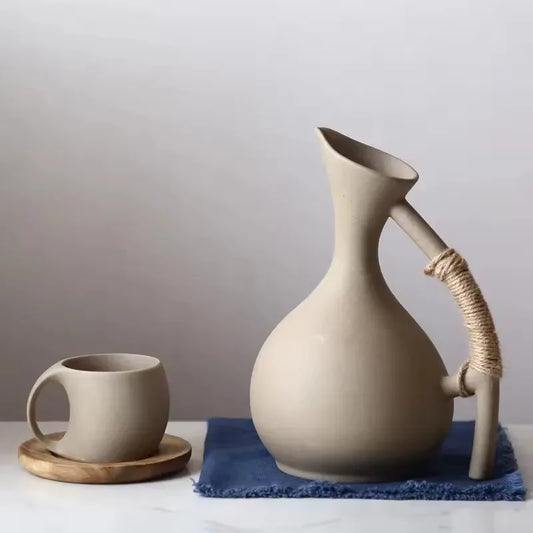 Artisan Ceramic Pitcher with Rope Handle – Elegant Serving Essential