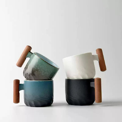 Ceramic Espresso Mug with Wooden Handle