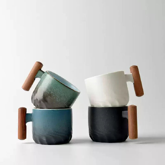 Ceramic Espresso Mug with Wooden Handle