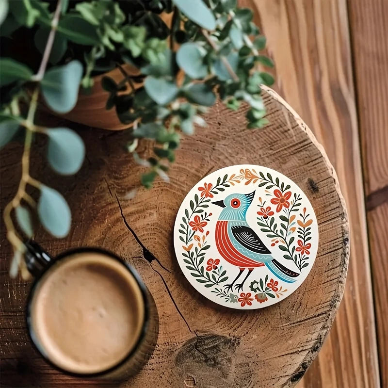 Bohemian Wooden Coasters – Bird & Flower