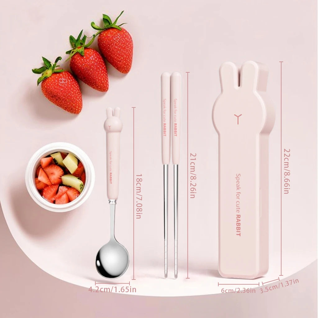 Nestify™ Bunny Portable Cutlery Set | Stainless Steel Kids Travel Utensils