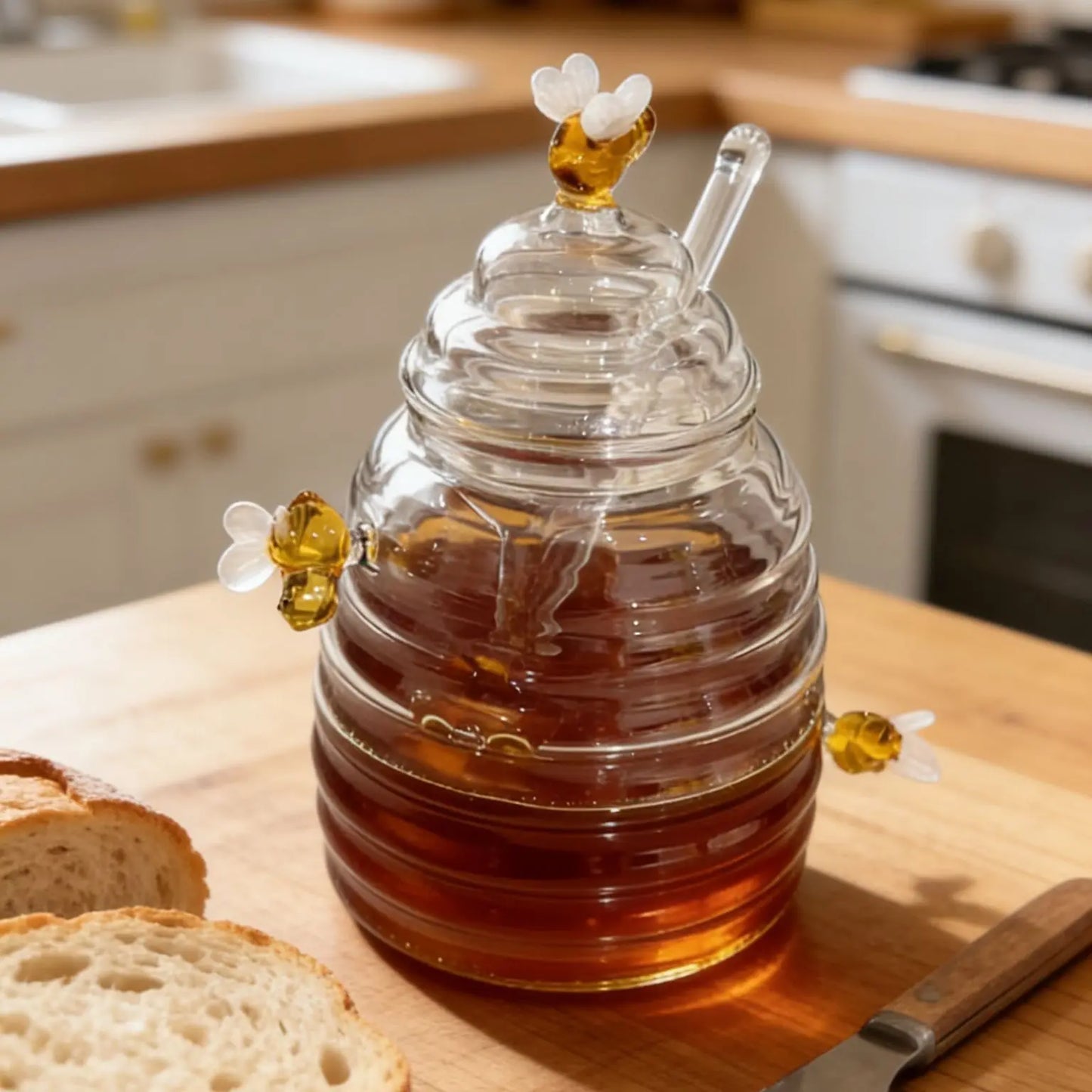 Nestify™ Glass Honey Jar with Bee Dipper & Lid (14oz)