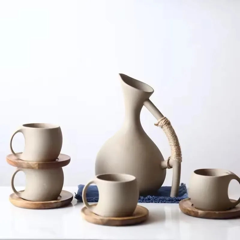 Artisan Ceramic Pitcher with Rope Handle – Elegant Serving Essential