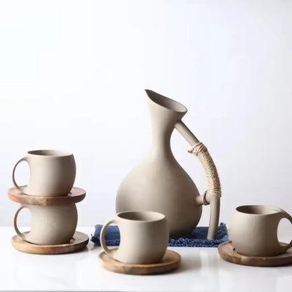 Artisan Ceramic Pitcher with Rope Handle – Elegant Serving Essential