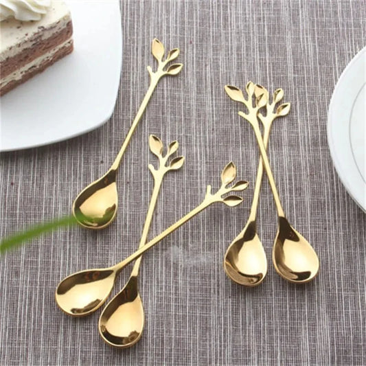 Creative Leaf Stainless Steel Gold Spoon – Coffee & Dessert Cutlery