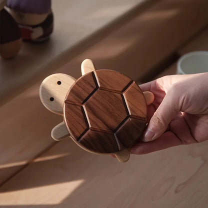 Nestify™ Cute Turtle Solid Wood Coaster – Creative Black Walnut Anti-Scald Tea Kettle Mat & Table Ornament