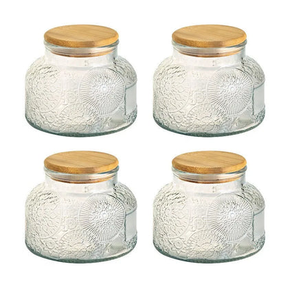Nestify™ Vintage Embossed Begonia Flower Glass Jar – Retro Sealed Storage with Bamboo Lid