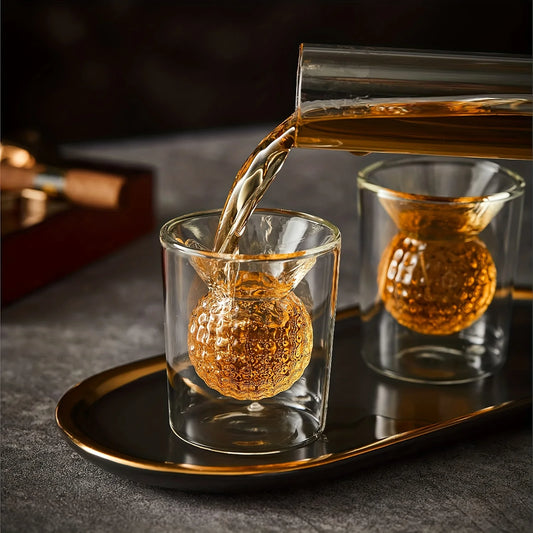 Nestify™ Golf Whiskey Glasses – Double-Walled Crystal Shot Cups for Home Bar, Parties & Golf Gifts