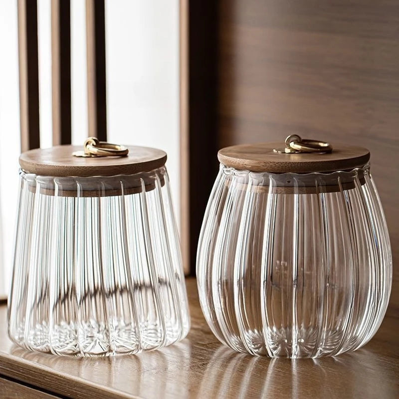 Nestify™ Floral Glass Sealed Jar – Striped Large‑Capacity Kitchen Decor