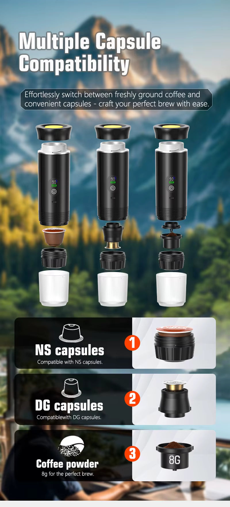 DENOKIN™ Portable Espresso Maker — 3-in-1 Coffee Companion