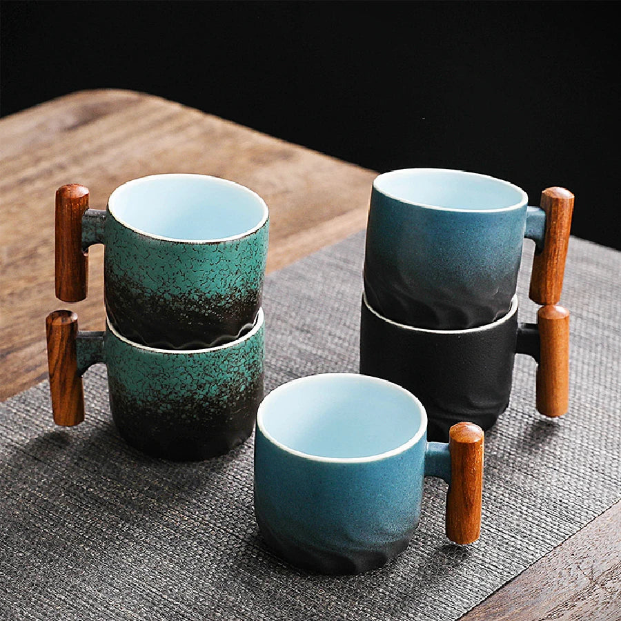 Ceramic Espresso Mug with Wooden Handle