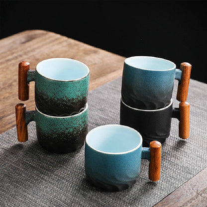 Ceramic Espresso Mug with Wooden Handle