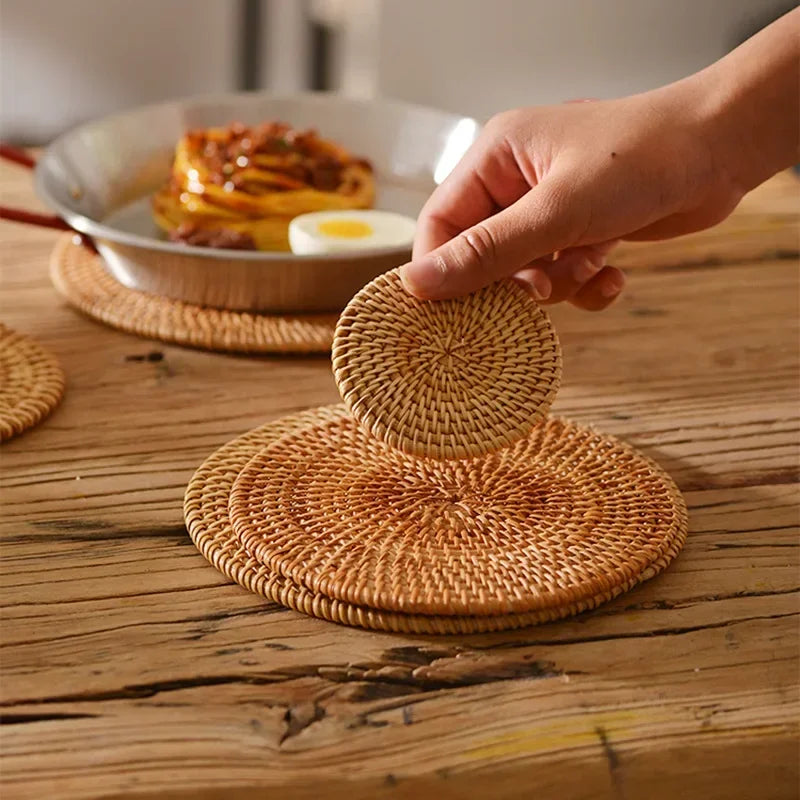 Rattan Cup Mats – Natural Woven Style