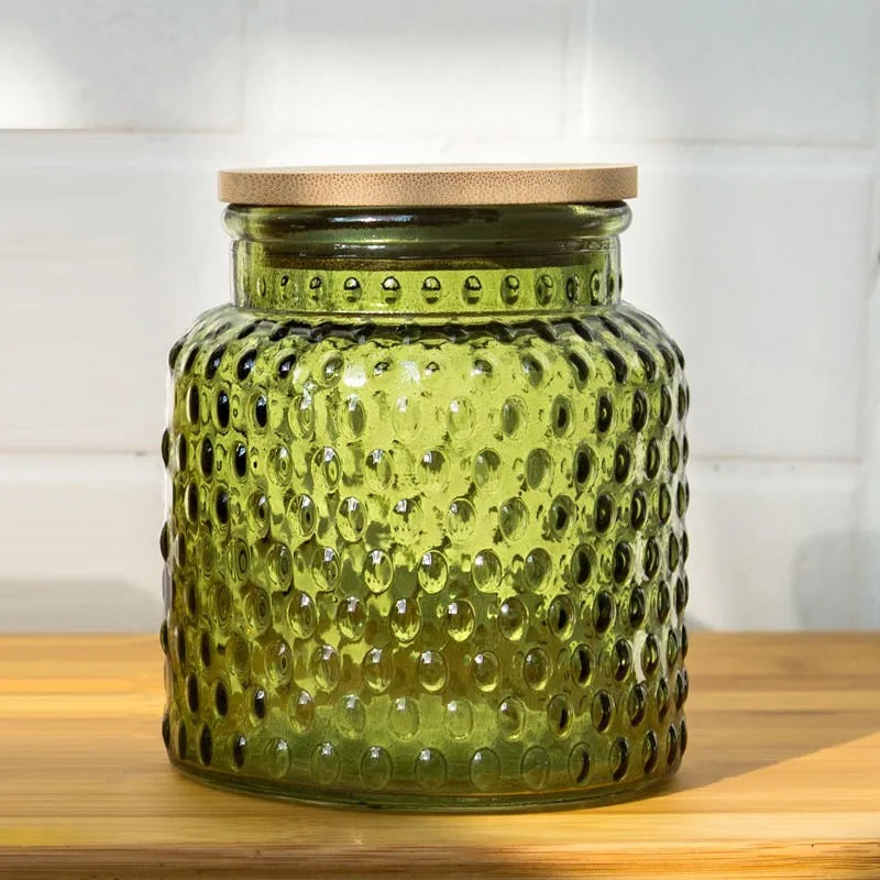 Nestify™ Vintage Embossed Begonia Flower Glass Jar – Retro Sealed Storage with Bamboo Lid