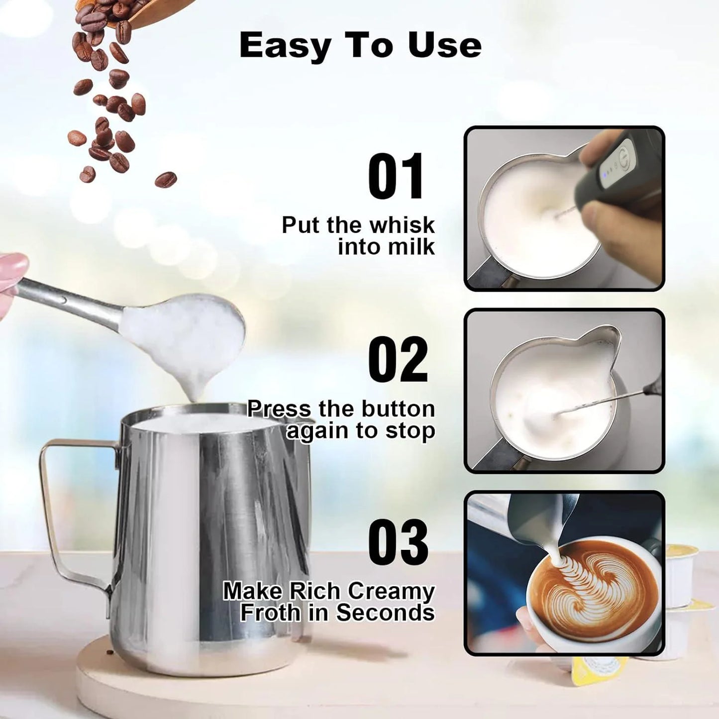 Nestify™ Milk Frother Pro – Wireless 3-Speed Foam Maker