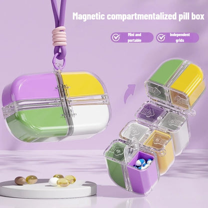 Rubik’s Cube 8-Grid Pill Organizer – Folding Magnetic Moisture-Proof Medicine Box | Portable Travel Pill Case