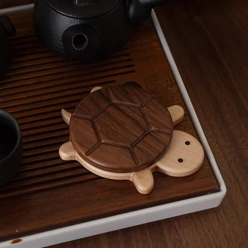 Nestify™ Cute Turtle Solid Wood Coaster – Creative Black Walnut Anti-Scald Tea Kettle Mat & Table Ornament