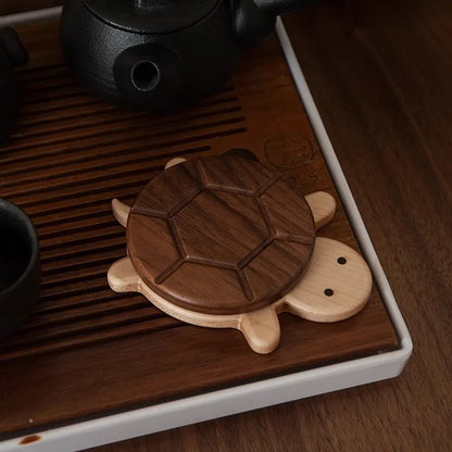 Nestify™ Cute Turtle Solid Wood Coaster – Creative Black Walnut Anti-Scald Tea Kettle Mat & Table Ornament