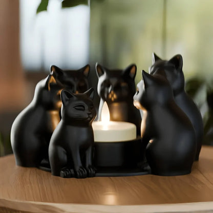 Nestify™ Black Cat Candle Holder – Ring of Kittens