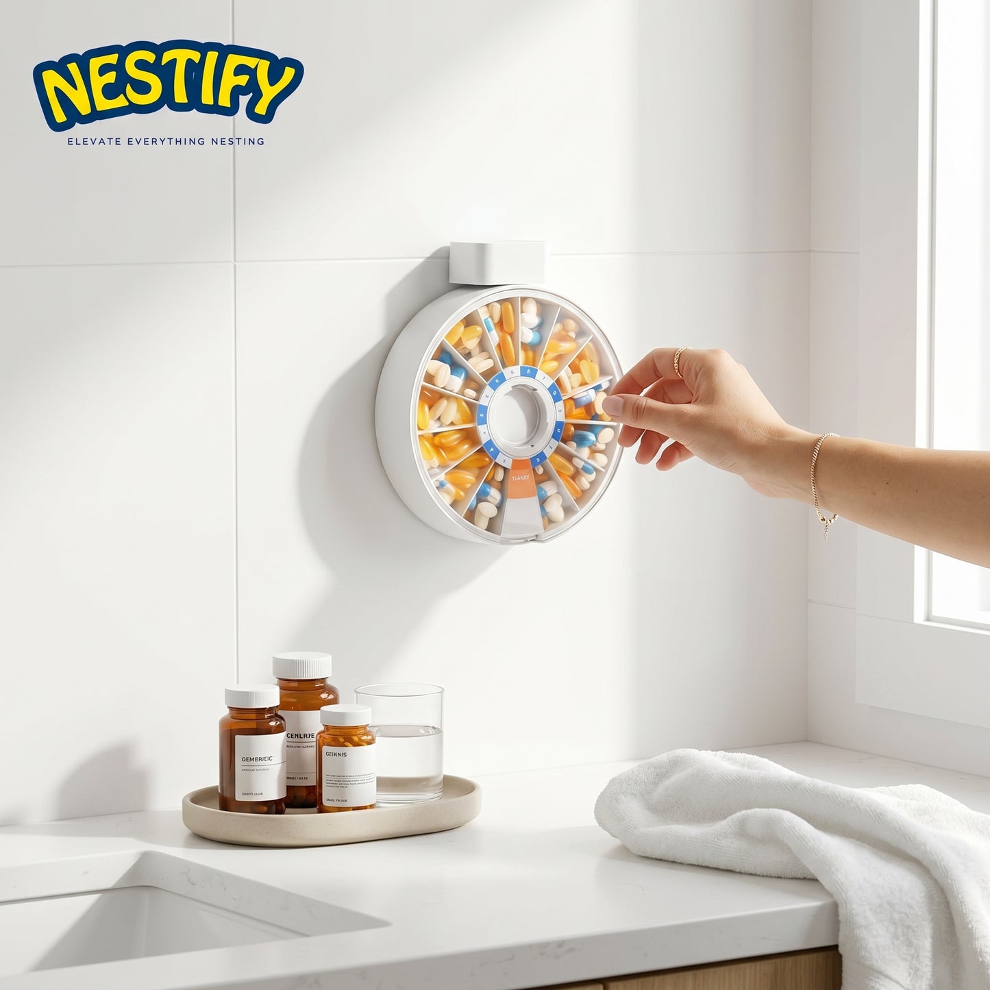 14‑Day Rotating Pill Organizer – Wall‑Mount or Standing Large‑Capacity Medicine Box