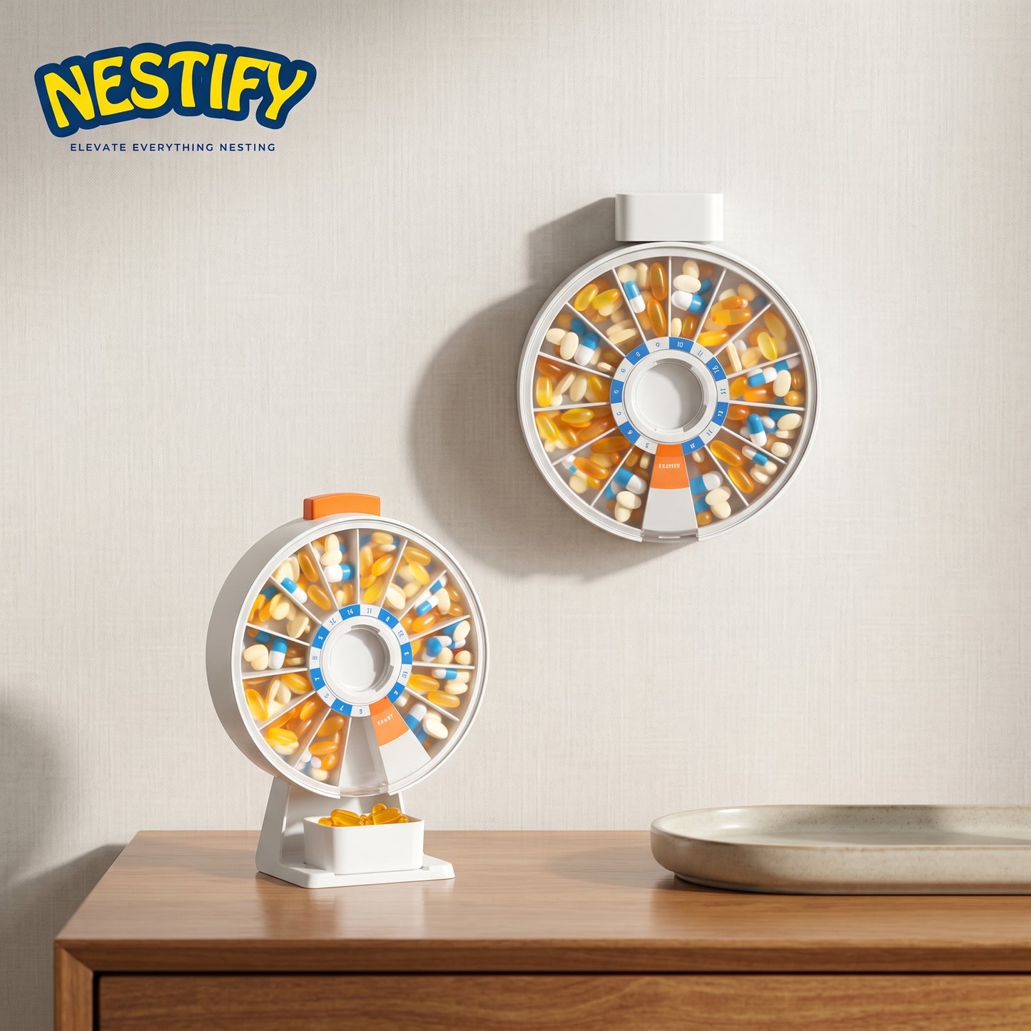 14‑Day Rotating Pill Organizer – Wall‑Mount or Standing Large‑Capacity Medicine Box