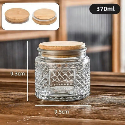 Nestify™ Vintage Embossed Glass Storage Jar | Sealed Tea Container with Wooden Lid