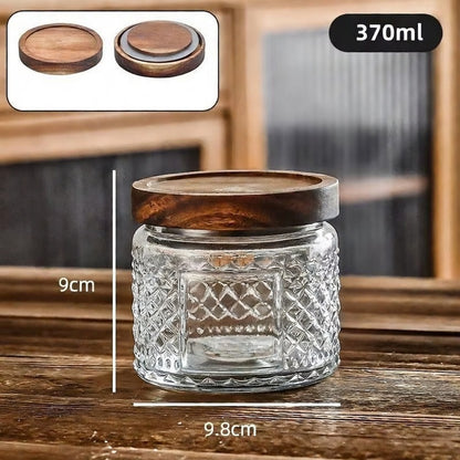 Nestify™ Vintage Embossed Glass Storage Jar | Sealed Tea Container with Wooden Lid